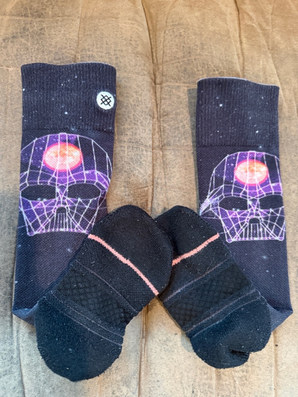 Black Crew Ski Socks with Purple Neon Skull Graphic